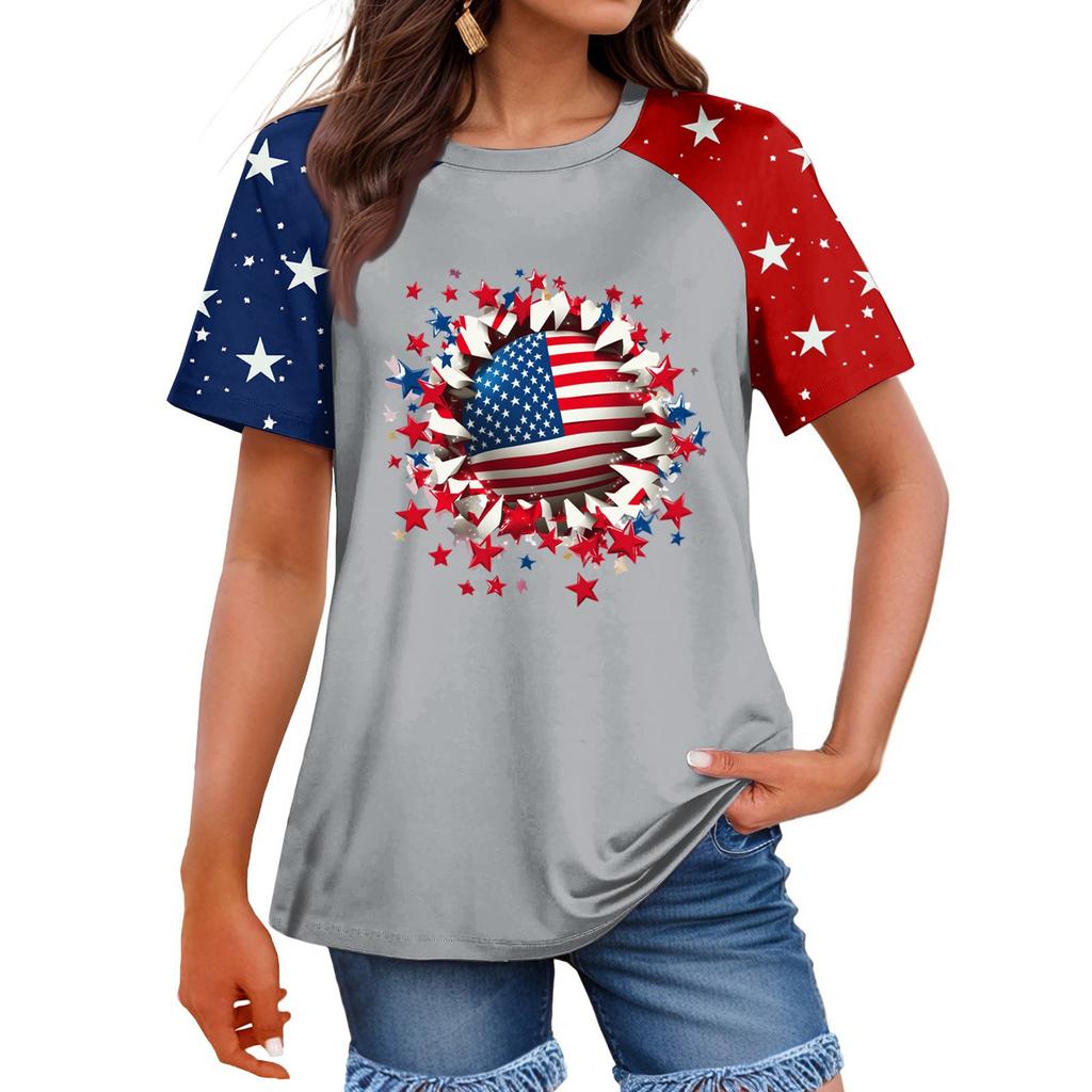 Women's Fashion Casual Printed Round Neck Raglan Sleeve T-Shirt Top T-Shirt Top Top