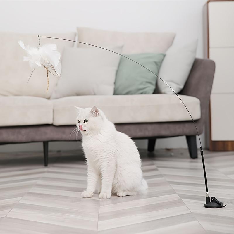 Cat Toys For Indoor Cats, 2 In 1 Cat Stick With Powerful Suction Cup Cat Feather Plaything With Bell Self-Play Cat Teaser Stick