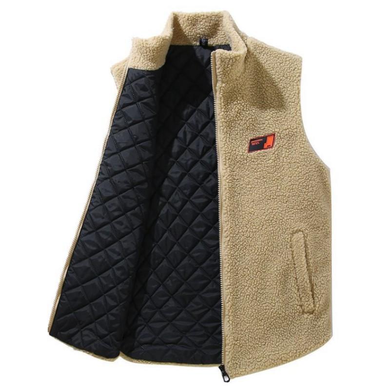 Men's Winter Plus Size Shearling Fleece Casual Vest Solid Color Fleece-Lined Warm Sleeveless Jacket