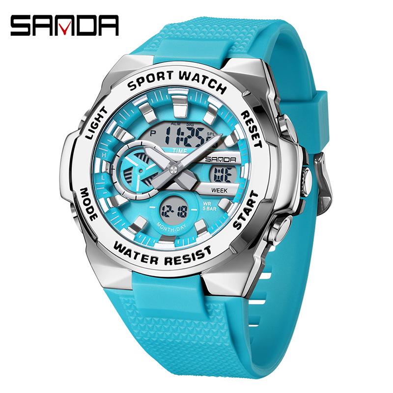 Sanda Men's Trendy Outdoor Sports Watch - Waterproof, Luminous, Multifunctional with Dual Display & Alarm.