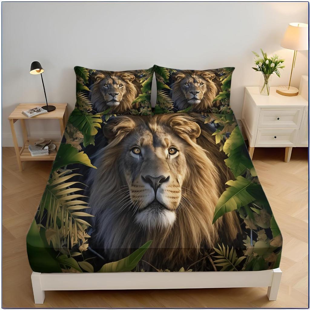 Dětská zvířecí ložní souprava Kreslený lev Tištěná sada prostěradel Dítě Chlapci Dívky Safari Vzor ZOO Napínací prostěradlo Kolekce do ložnice