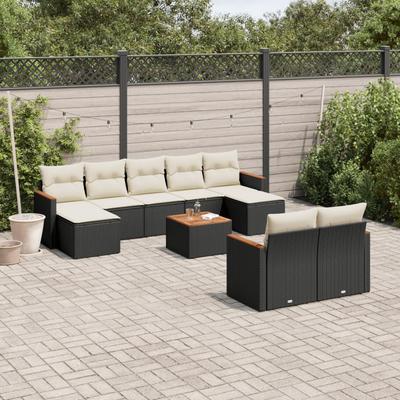 Vidaxl 10-Cz. Garten-Sitzgruppe, Kissen Schwarzer Rattan Pe