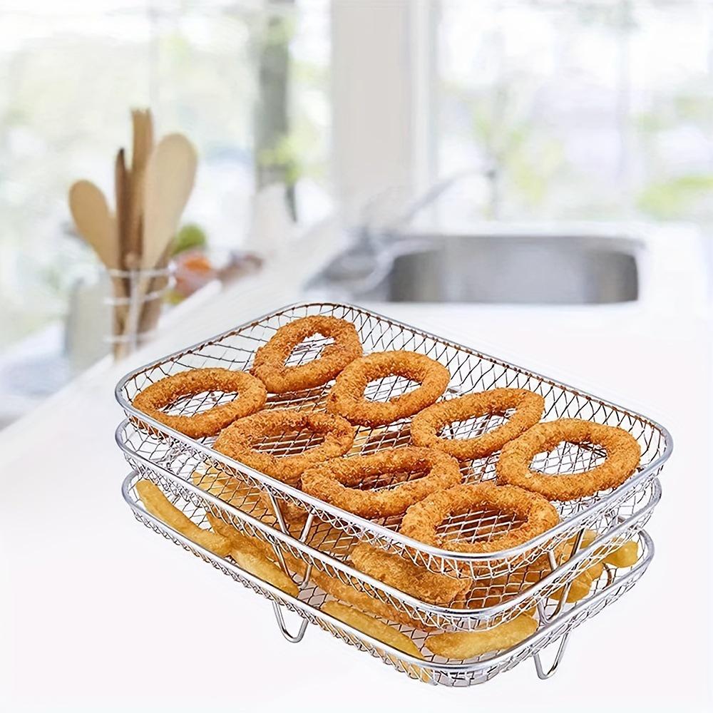 Three-Layer Stainless Steel Multi-Functional Air Fryer Rack & Basket Tray