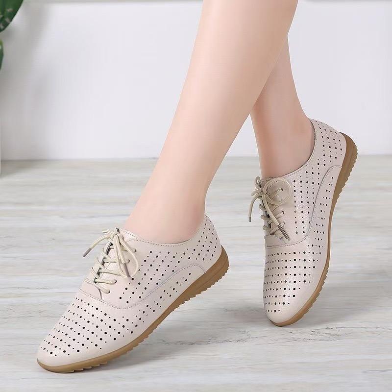 Fashion Women's Flats Summer Breathable Hollow Out Shoes High Quality Casual Leather Shoes Lace Up Oxford Shoes for Women Zapatos Mujer