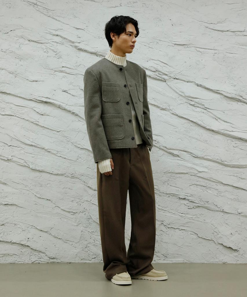 SIGNATURE Wool-Like No-Tuck Wide Fit Slacks [Brown]