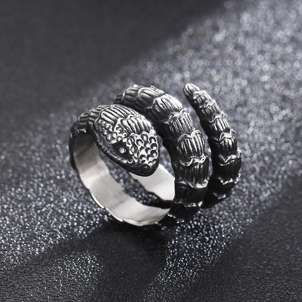 Punk Snake Charm Ring Men’s Stainless Steel 316L Cool Boyfriend Gift #9-#13 Trend Jewelry Gothic Animal Anillos Accessory