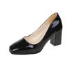 Women's Leather Shoes High Heels Elegant Thick Heel Square Toe Slip-on Shoes