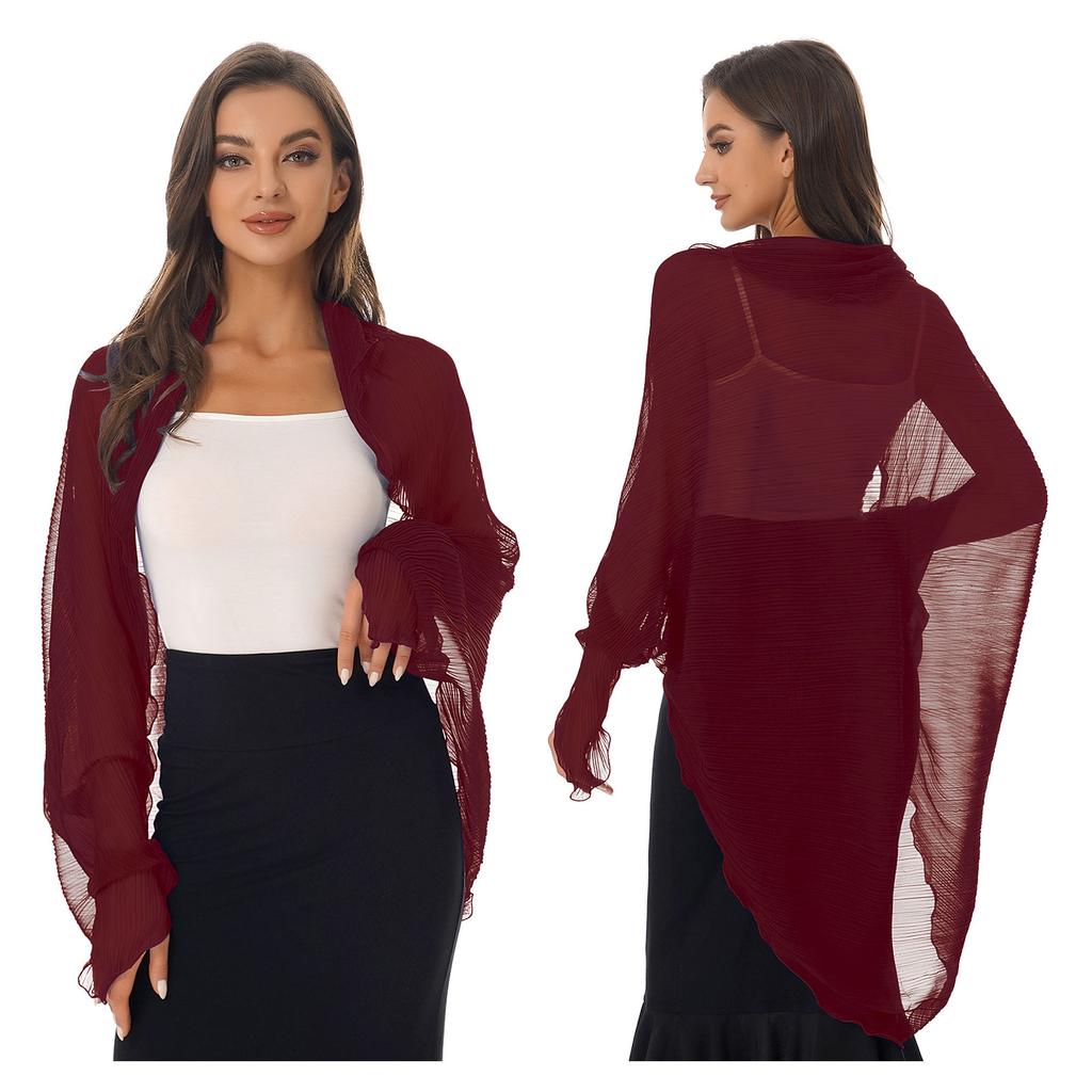 Womens Summer Chiffon Shawl Casual Long Sleeve Sun Protection Tops Open Front Shawl Wraps Scarf Driving Cover Ups Beachwear New