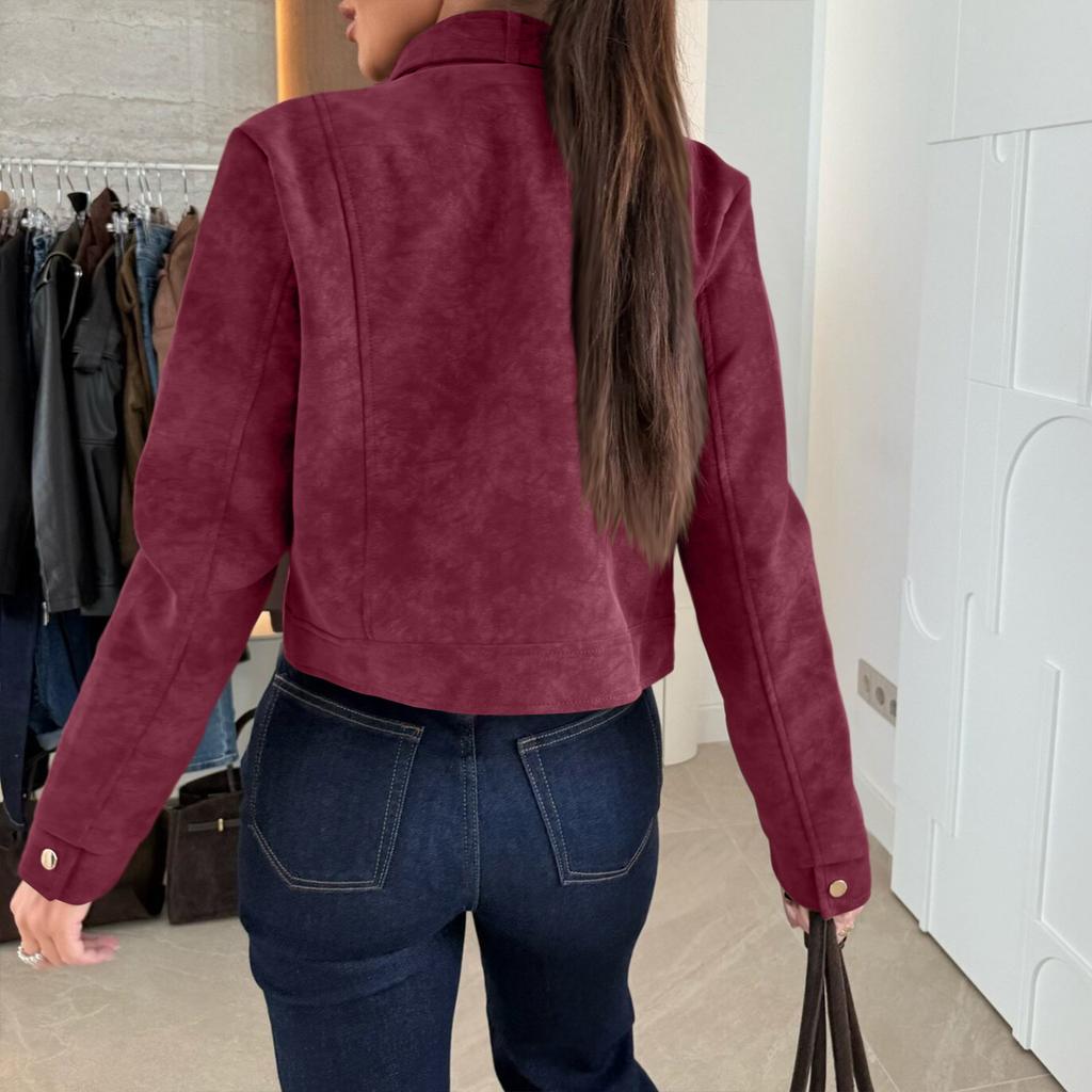 Women's Fashion Solid Color Tops Long Sleeve Jacket Zipper Coat