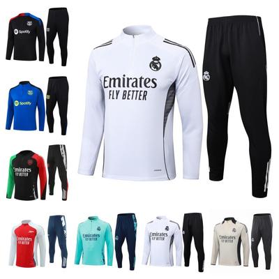 2024-2025 Half-Zip Long Sleeve Soccer Training Top Kids Adults Arsenal Liverpool Real Madrid Barcelona Bayern Ajax