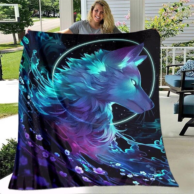 Art Fantasy Wolf Soft Plush Sofa Bed Throwing Cartoon Picnic Blankets Modern Flannel Blanket Gedruckt Bettdecke Geschenk Gift