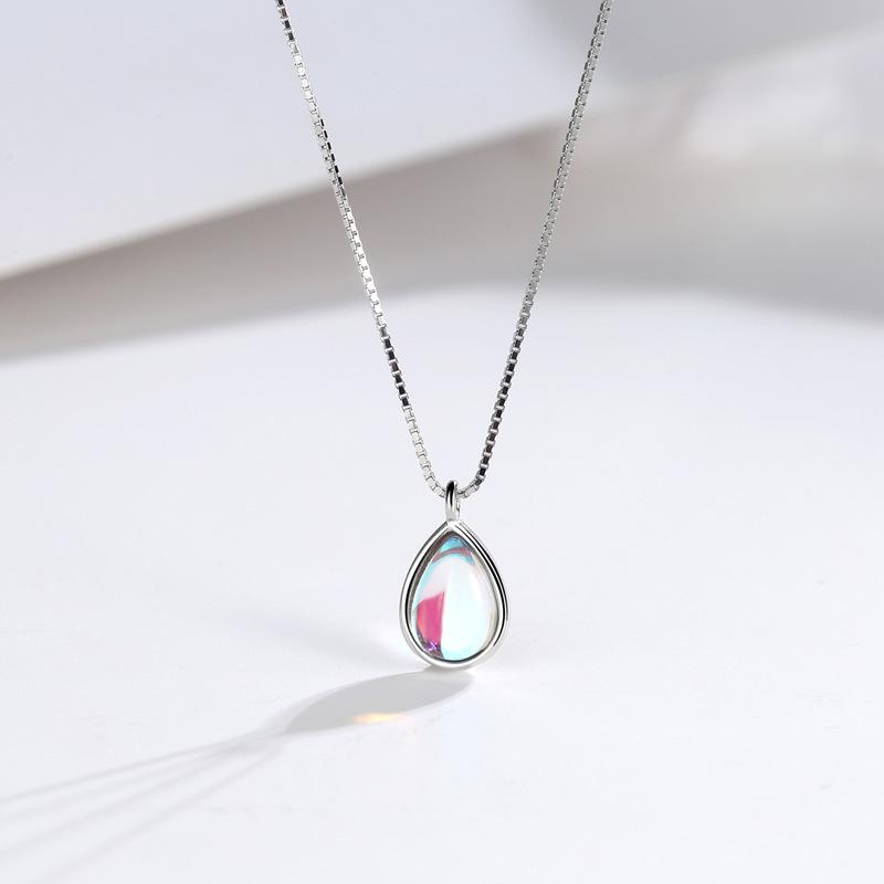 

Ожерелье из стерлингового серебра 925 пробы для женщин Ins Simple Elegant Japanese and Korean Niche Water Drop Aurora Gradient Moonstone Cubic Cavilic Chain 925