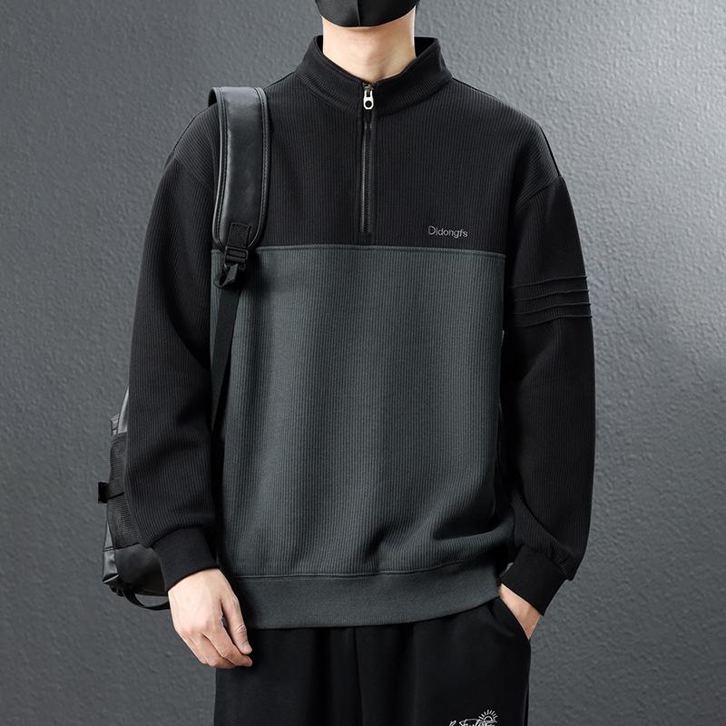 Men's warm fashionable big size heavy sweater soft high quality fabric half zipper sweater loose casual sports long sleeve t-shirt bottoming shirt