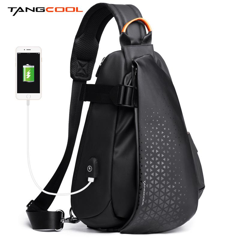 TANGCOOL Men's USB Charging Chest Bag - Outdoor Sports Crossbody Shoulder Bag