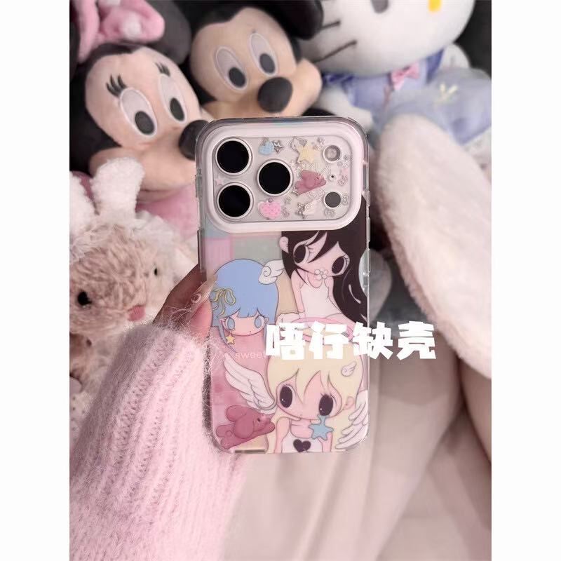 Cute colored hair Angel Ne has a double shell on autumn, suitable for Apple 17promax/16/15 anti-drop mobile phone case.