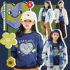 Toothpick Pills and Friends Girl Cartoon Heart Printing Sweatshirt Round Neck Loose Children's Pullover Tops