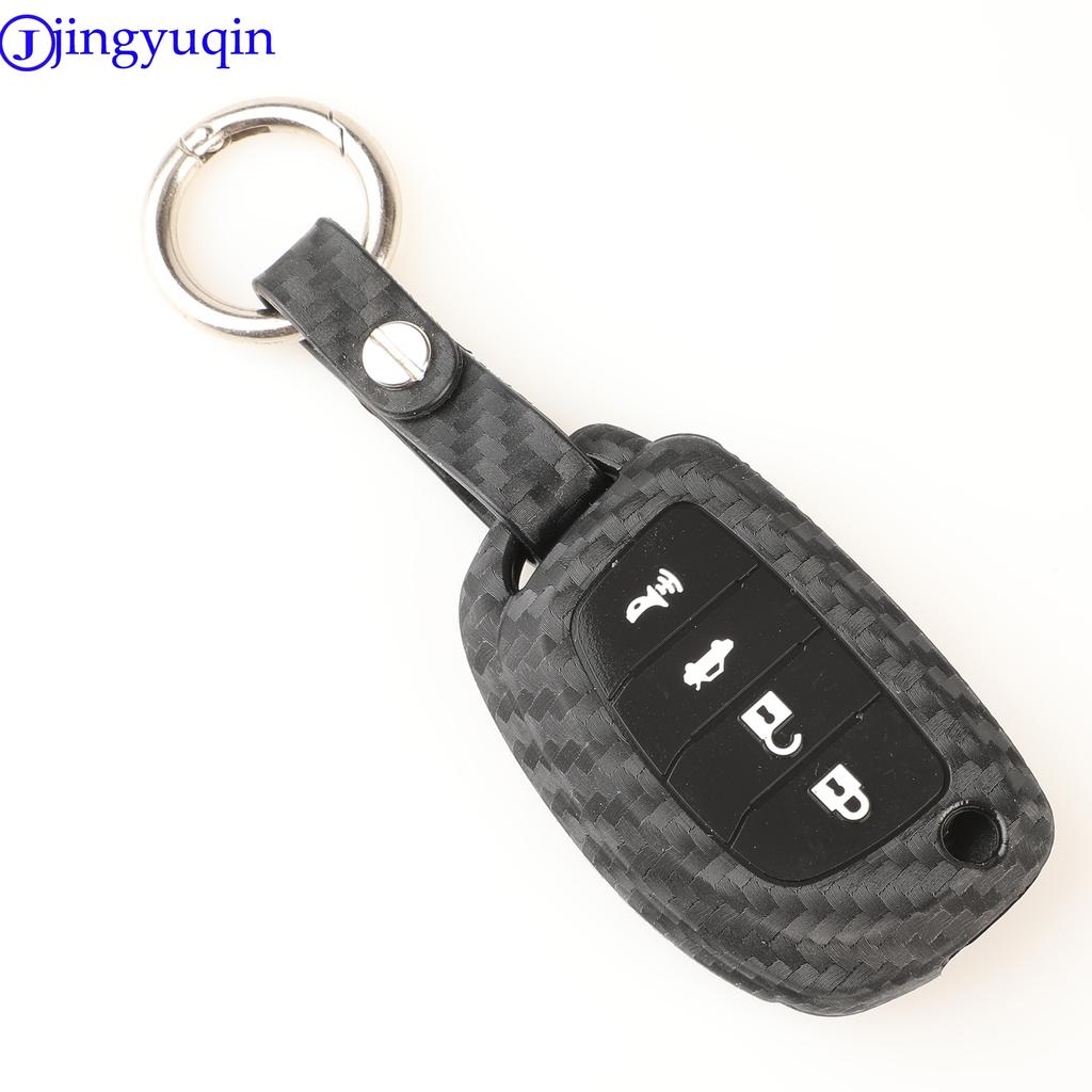 Jingyuqin Carbon Silikon Auto Schlüsselhülle Abdeckung 3/4 Tasten Für Hyundai Creta I10 I20 Tucson Elantra Santa Fe 2016 2017 2018