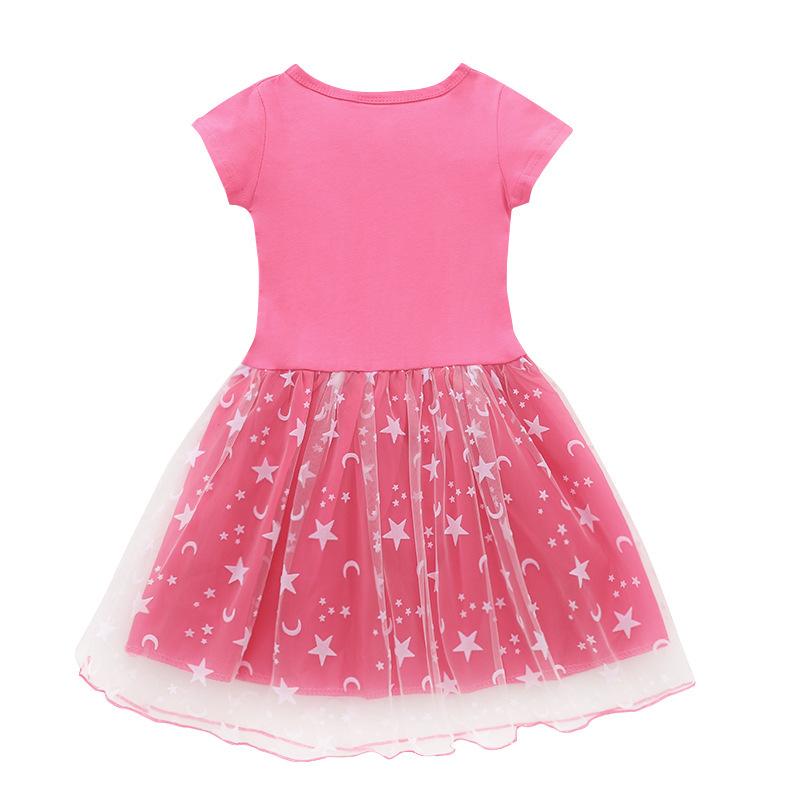 Kids Girls Kpop Demon Hunters Cartoon Print T-Shirt Dress Summer Casual Short Sleeve Star Moon Tulle Princess Dress Children Toddler Girl Clothing