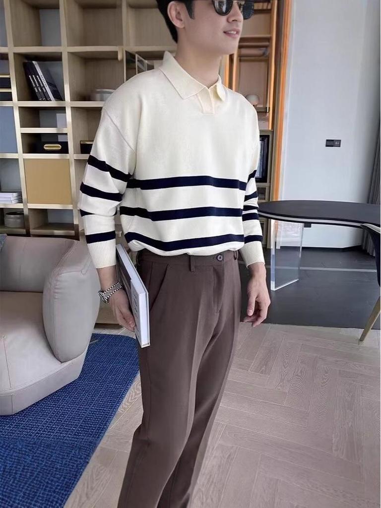 Men's Slim Lapel Knitwear: Versatile Casual Sweater for Spring and Autumn