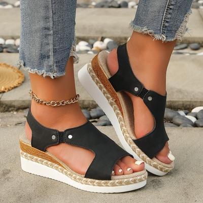 Pu Leather Platform Wedge Sandals Women's Fashion Elastic Band Walking Sandles  Woman Summera Thick Non-Slip Gladiator Shoes