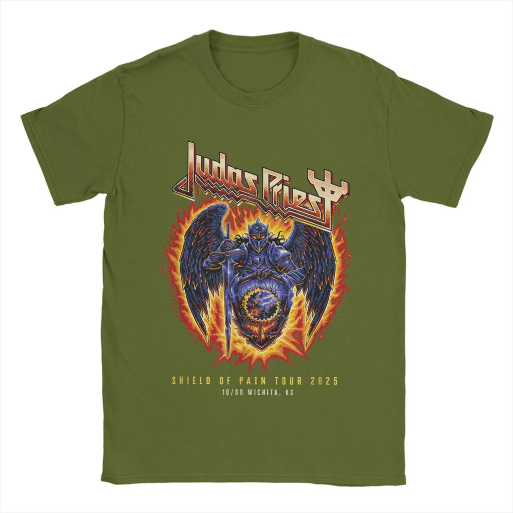Men's Judas Priest  Shield Of Pain Tour 2025 T Shirt Band 100% Cotton Merch Casual Short Sleeve Round Neck Tee Plus Size T-Shirt