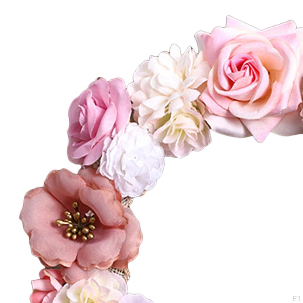 Rose Wreath Floral Garland Colorful Hanging Fake with Ribbon Bridesmaid for Bride Headband