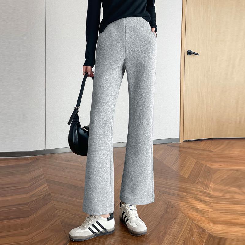 Pantalon gris taille haute petite micro-évasé – Cache-hanches, amincissant, sportif et court pour femmes en automne