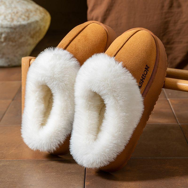 Birkenstocks cotton slippers women's season thick bottom outer wear non-slip warm plush half-bag head slippers men