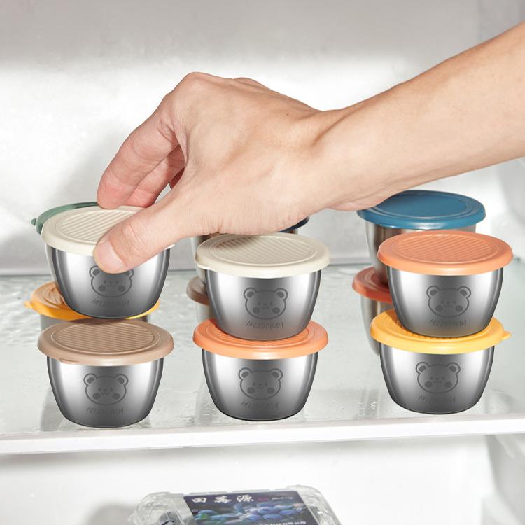 50ml Snack Dish Stainless Steel Sauce Cup with Sealed Lid Kitchen Tableware Sushi Mustard Seasoning Box Dipping Sauce Plates