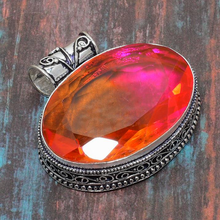 Lovely Vintage Bi-Color Tourmaline Gemstone 925 Sterling Silver Handmade Jewelry Pendant