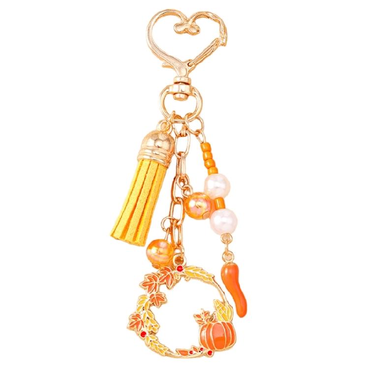 Playful Mushroom Pumpkin Keyring Decorative Beaded Accent Key Organiser Thanksgiving Theme Keychain For Purse Keys