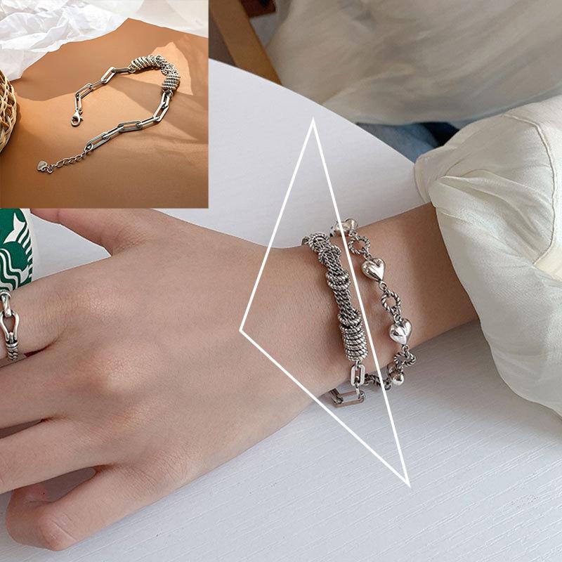 925 Sterling Silver Thai Silver Bracelet for Women Vintage Geometric Heart Love Lucky Punk Jewelry 2026 New
