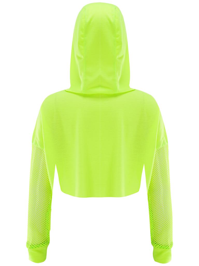 Kids Girls Long Sleeve Fishnet Cropped Hoodie Sheer Mesh Pullover Hooded Cover Up Dance Crop Top