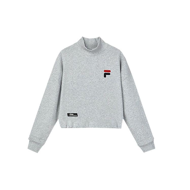 Fila Logo Print Half High Neck Sports Crop Sweatshirt Women Sweatshirt Gray F11W149215F-MG
