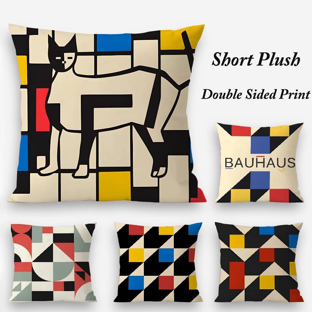 Abstrakter B-Bauhaus Geometrie Kissenbezug Plüschstoff Weich Beidseitiger Druck Zuhause Sofa Hohe Qualität Kissenbezug Überwurf