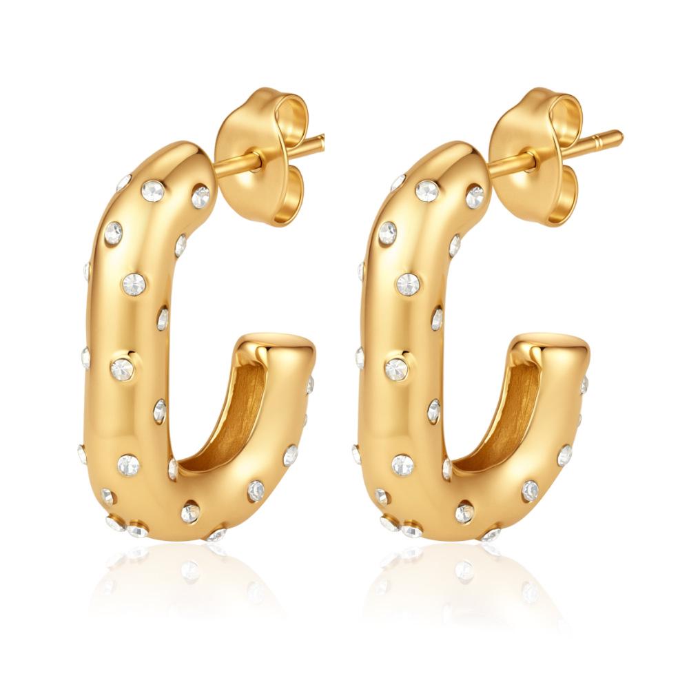 European & American Style Zirconia 18K Gold-Plated Stainless Steel Stud Earrings for Women