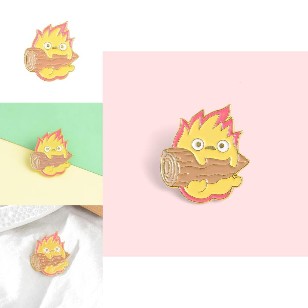 Creative Cartoon Flame Log Shaped Brooch Cute Decorative Pin For Unisex Fashion Accessory