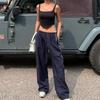 2026 Neue Damen Y2K Niedrige Taille Locker Weites Bein Hose Kordelzug Taille Schnelltrocknend Mit Fuß Cargohose Mode Streetwear