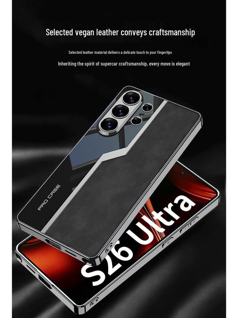 Fashionable Cross-Border S26 Ultra Samsung Phone Case with Precision-Hole Electroplated Frame and Plain Leather
