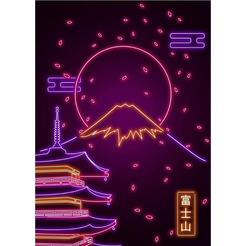 Neon Design, Japanese Wave, Ramen, Sushi, Cat, Fuji, Sakura, Poster, Canvas, Painting, Japanese Food Culture, Wall Art, Kitchen Decor,