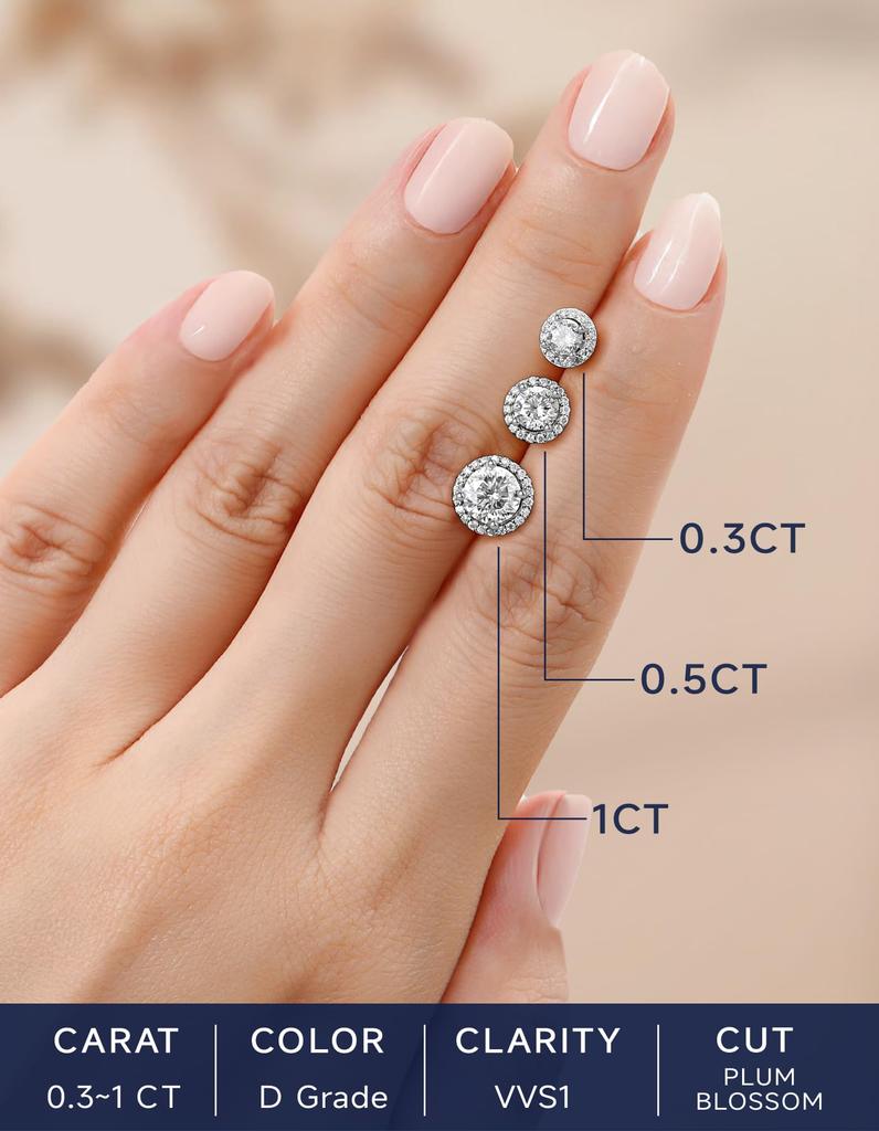 MomentWish Moissanite Earrings for Women and Men, 0.6-2ct D Color, Sterling Silver 925, Hypoallergenic, Unisex, Diamond Earrings, Popular Gift