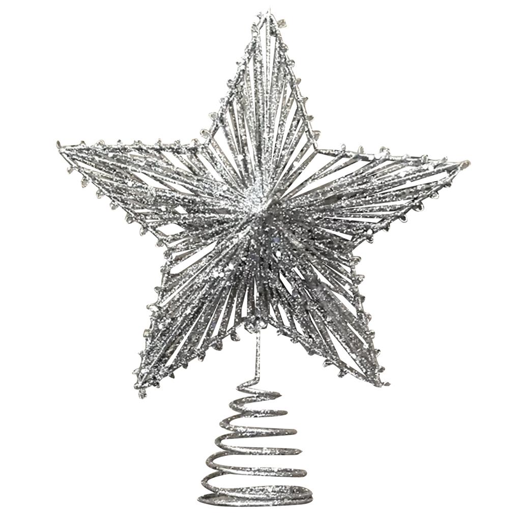 1 Pack Sequin Christmas Tree Toppers W/ Linear Sequin Design Hollow Five Pointed Star Ornament for Festive Holiday Tree Display