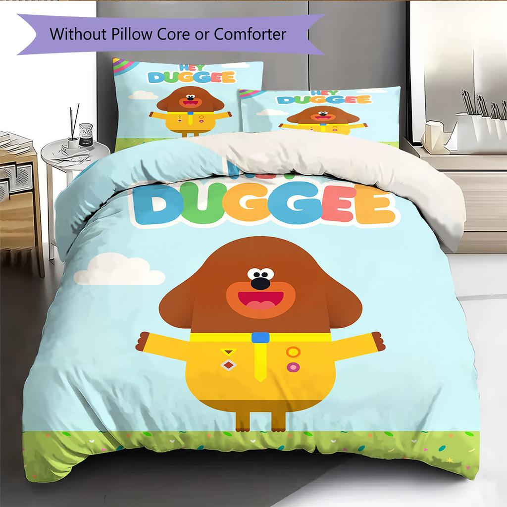 Hey Duggee Muster Bettwäsche Bettdecken-Set Heimdekoration Geschenk (1 Bettbezug + 2 Kissenbezüge (ohne Füllung))