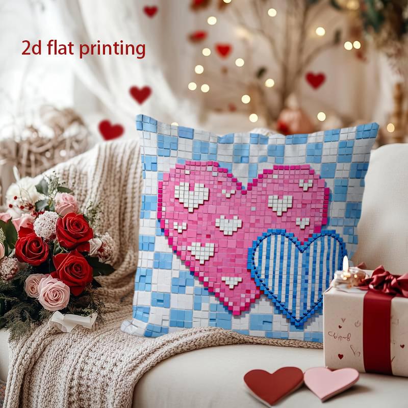 Home Decor Colorful Heart Pixel Art Pillow Cover for Decoration Pattern Cushion Cover Suitable for Sofa Bedroom Car Pillow Cover