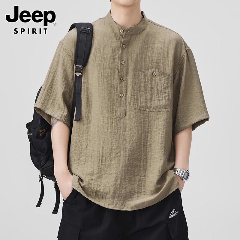 JEEP SPIRIT Men s Linen Blend Henley Shirt XL