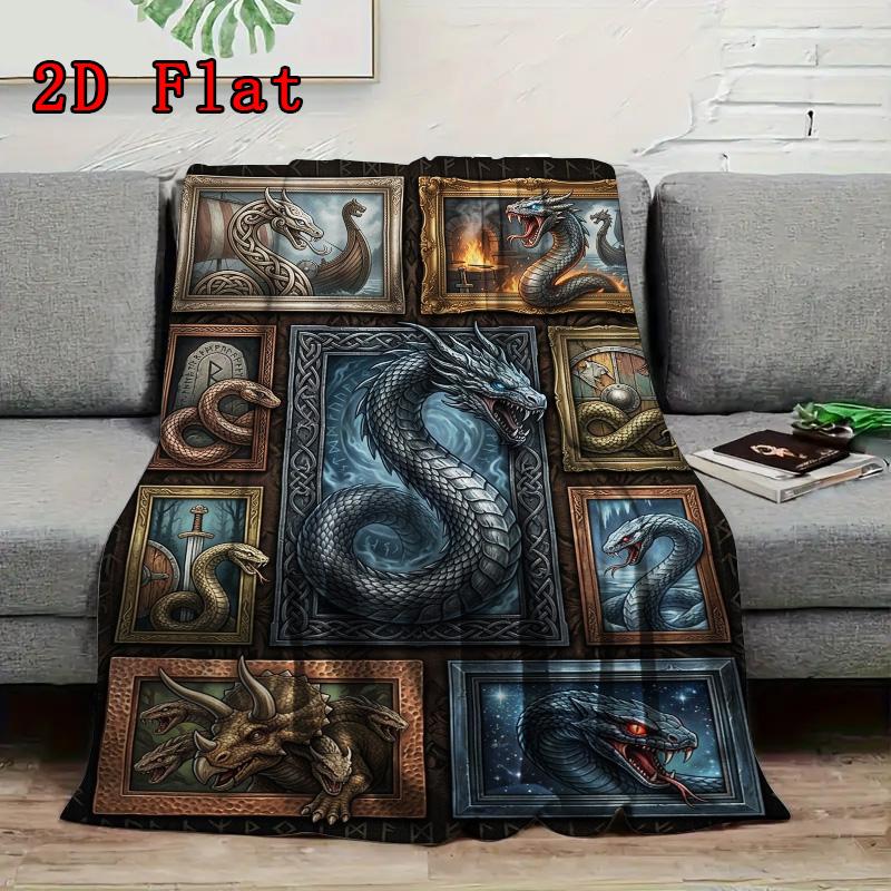 Mythical Creatures Compilation 2D Flat Pattern Flannel Blanket, High Quality All Seasons, Home Decor, Warmth and Comfort, Perfect for Christmas Gifts.