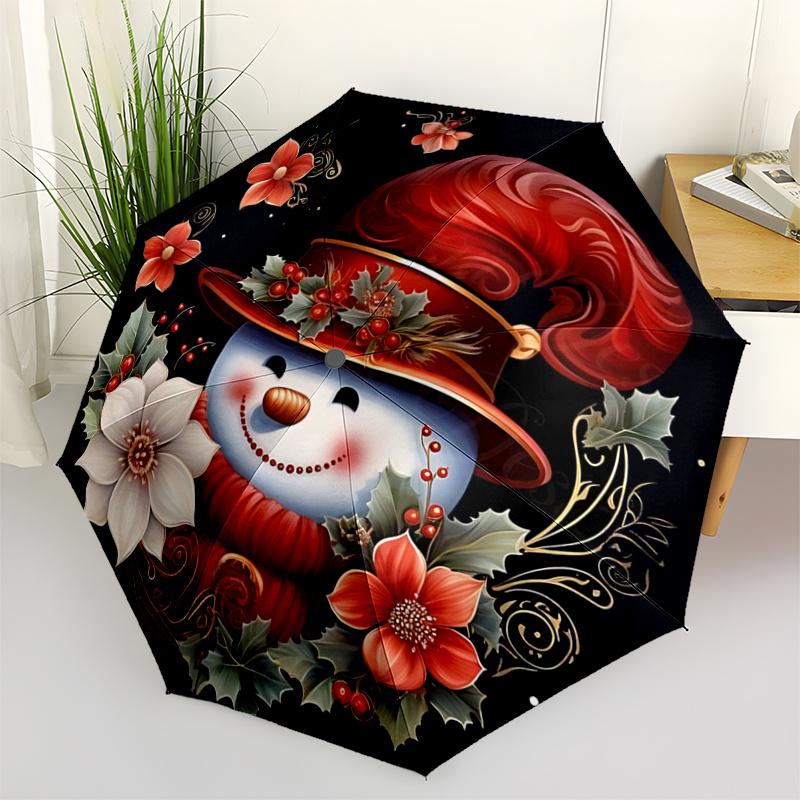 1pc Happy Snowman Cartoon Umbrella, Portable Compact Umbrella, Suitable for Camping, Hiking and Travel A051
