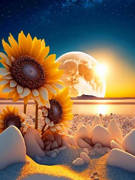 Diamond Painting Full Drill Sunflower Bicycle Home Decor Embroidery Mosaic Sunset Seaside Landscape Crystal Wall Sticker
