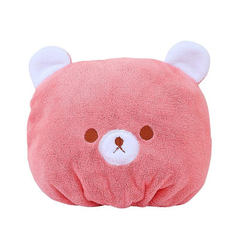 Children's Quick-Dry Cute Bear Hair Towel Cap - Elastic Coral Fleece Bath Head Wrap