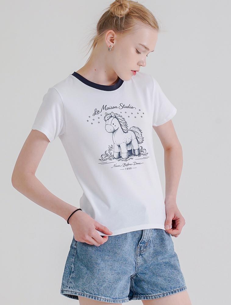 LA MAISON STUDIO Toy Pony Slim Fit Short Sleeve T-Shirt White Navy (Fcg2Ts768W)